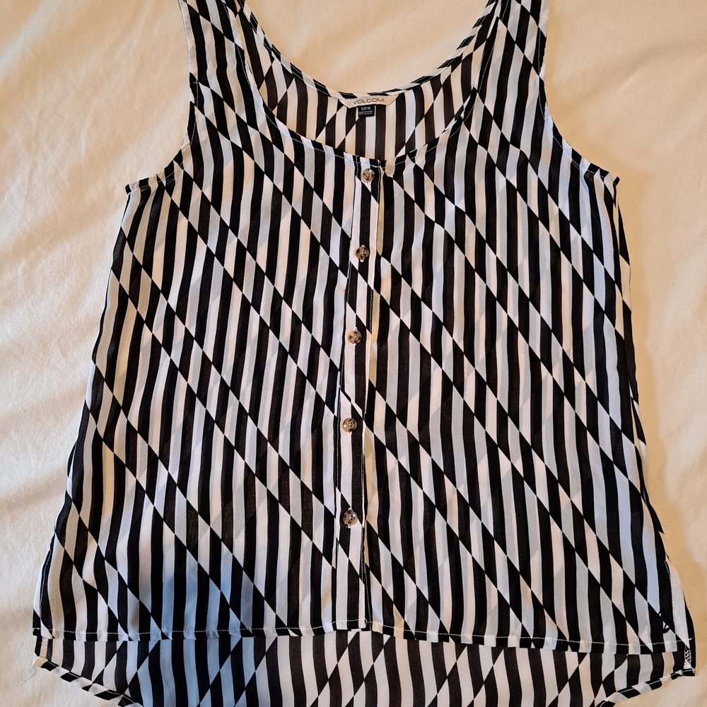 Volcom Diagonal Striped Tank Top in Black and White